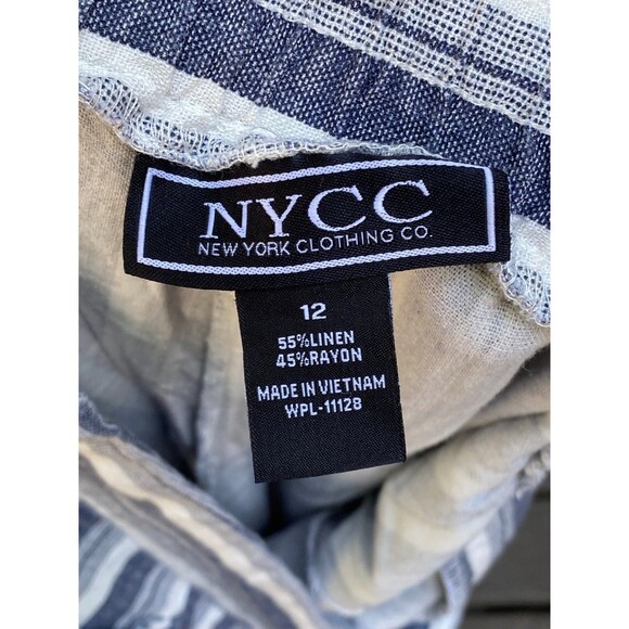 NYCC Linen Blend Capri Pants Sz 12 Blue White Striped Coastal Summer Classic - Picture 5 of 8